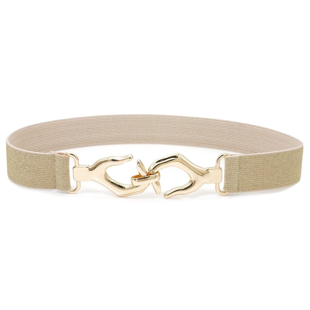 1364 Women Elastic Waist Belts Stretch Skinny Belts For Dresses Bling Beige